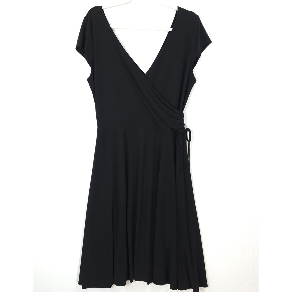 B. Moss Italian Summer Black Wrap Dress Effortless Minimal Chic Flowy Midi L